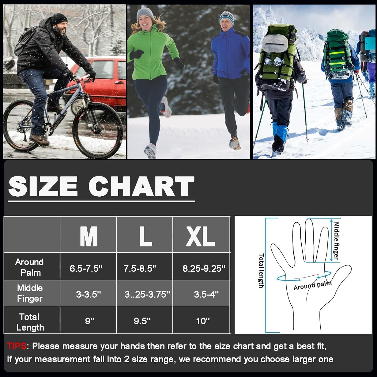weiatas Winter Fingerless Gloves for Men Women Touch Screen, Cold Weather Thermal Sport Gloves for Fishing Running Cycling Driving Hiking, Warm Windproof Work Gloves - Image 6
